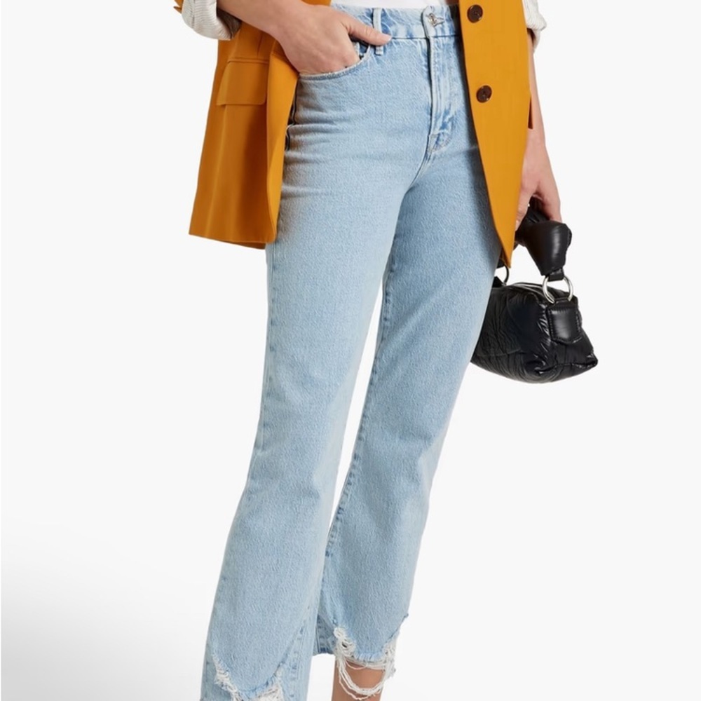 FRAME Le Super High Crop Bootcut Jeans Distressed Raw Hem Size 31 NWT $320 MSRP